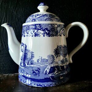 Spode Blue Italian Ascot Teapot Coffee Pot Blue Transferware 36 oz, Chateaucore